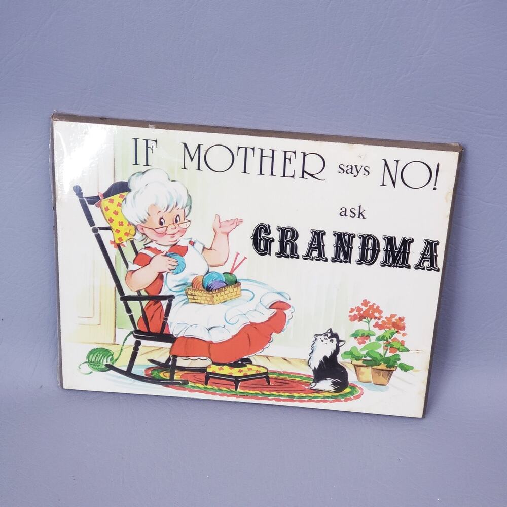 9" Vintage 1976 Russ Berrie & Co "If Mother Says No! Ask Grandma" Wall Decor